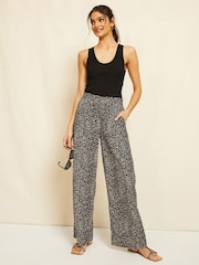 Friends Like These Black/Neutral Animal Petite Wide Leg Pull On Trousers - Image 3 of 4
