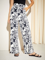 Friends Like These Black and White Wide Leg Pull On Trousers - Image 1 of 4
