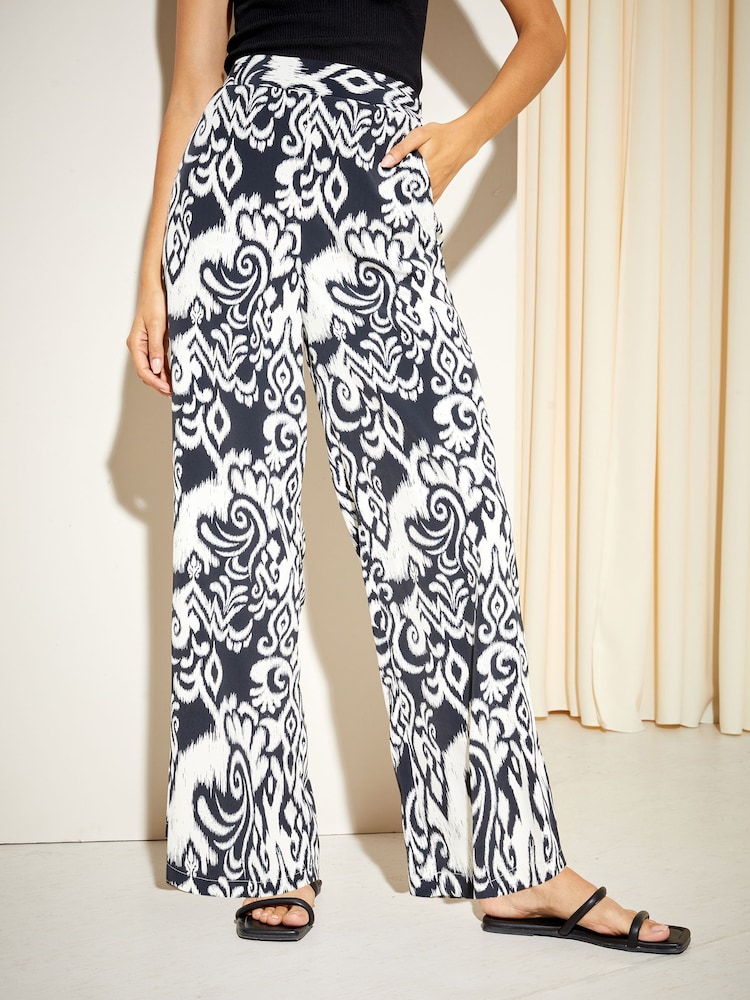 Friends Like These Black and White Wide Leg Pull On Trousers - Image 1 of 4