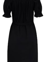 Pour Moi Black Woven Puff Sleeve Belted Bardot Dress - Image 5 of 5