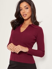 Pour Moi Pink Eva Ecovero Rib Knit V Neck Collar Top - Image 2 of 5