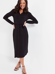 Pour Moi Black Bailey Slinky Recycled Jersey Midi Shirt Dress - Image 2 of 5