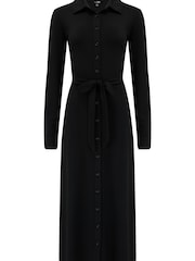 Pour Moi Black Bailey Slinky Recycled Jersey Midi Shirt Dress - Image 4 of 5