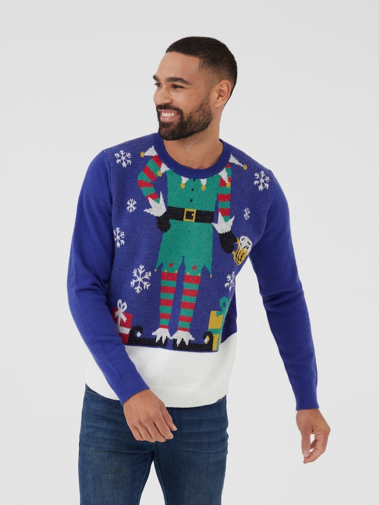 Society 8 Blue Elf Christmas Jumper - Mens - Image 2 of 4