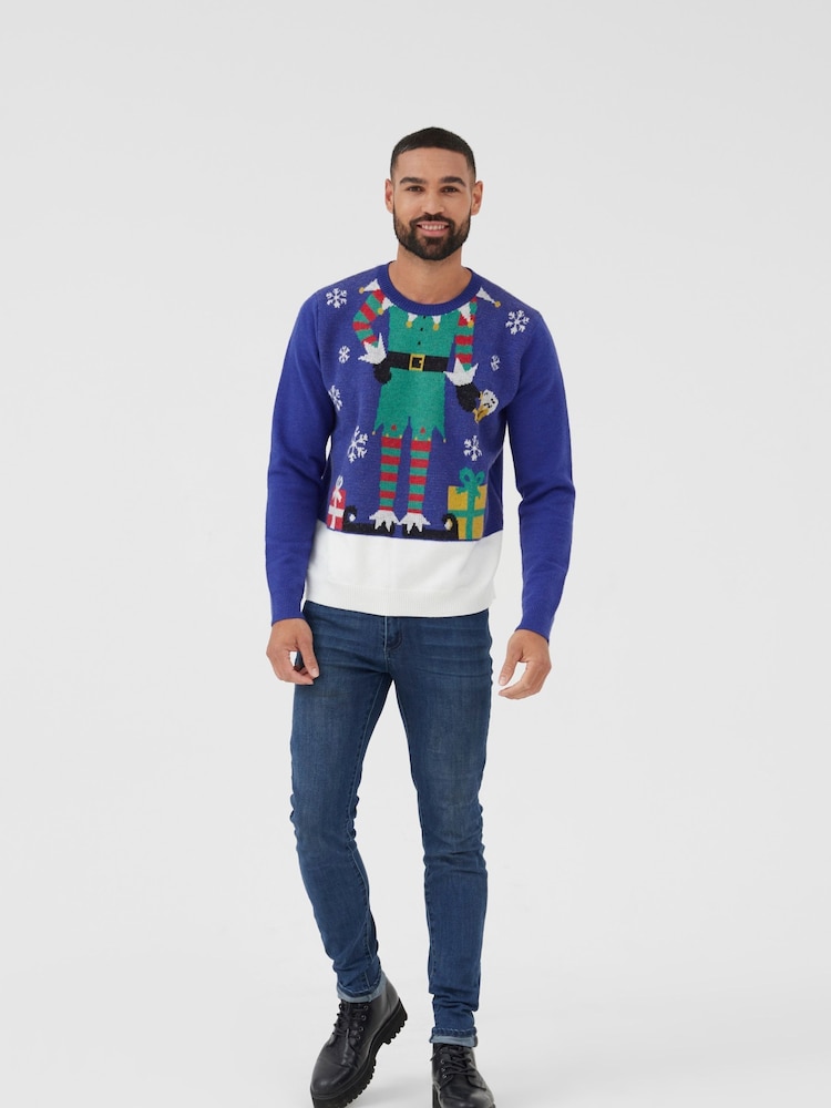 Society 8 Blue Elf Christmas Jumper - Mens - Image 3 of 4