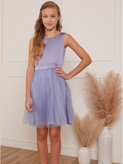 Chi Chi London Blue Satin Tulle Skirt Dress - Girls - Image 1 of 4