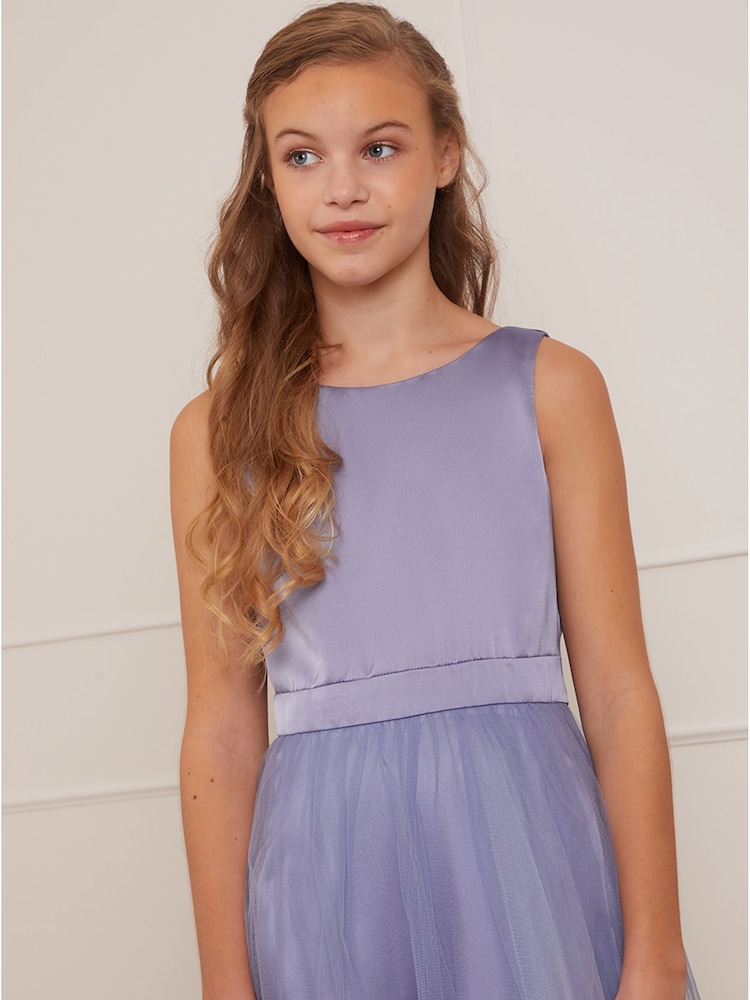 Chi Chi London Blue Satin Tulle Skirt Dress - Girls - Image 4 of 4