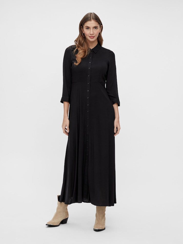 Y.A.S Black Maxi Length Shirt Dress - Image 1 of 5