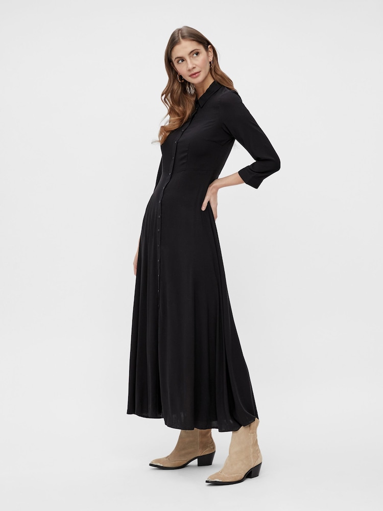 Y.A.S Black Maxi Length Shirt Dress - Image 2 of 5