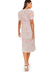 Chi Chi London Pink & White Short Sleeve Floral Printed Midi Summer Dress - Image 2 of 5
