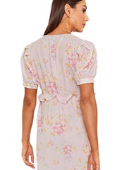 Chi Chi London Pink & White Short Sleeve Floral Printed Midi Summer Dress - Image 4 of 5