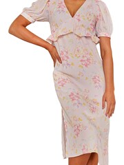 Chi Chi London Pink & White Short Sleeve Floral Printed Midi Summer Dress - Image 5 of 5