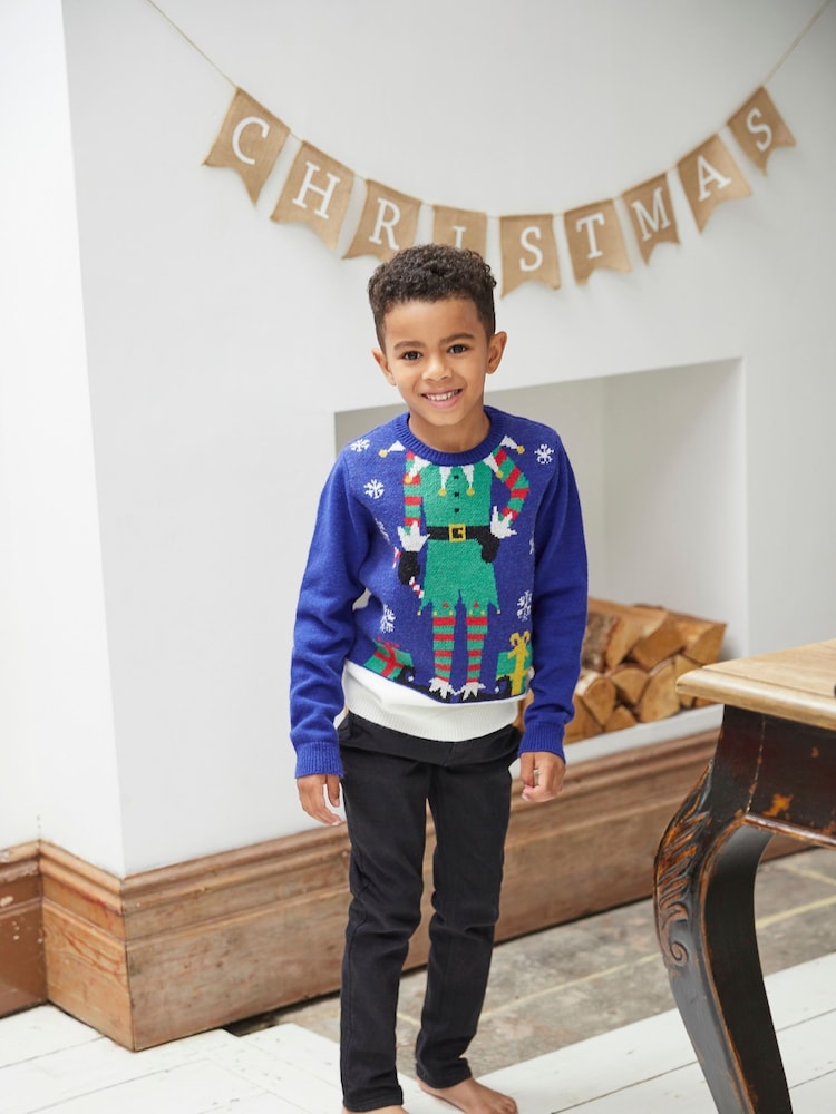 Society 8 Blue Elf Christmas Jumper - Boys - Image 1 of 4