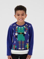 Society 8 Blue Elf Christmas Jumper - Boys - Image 2 of 4