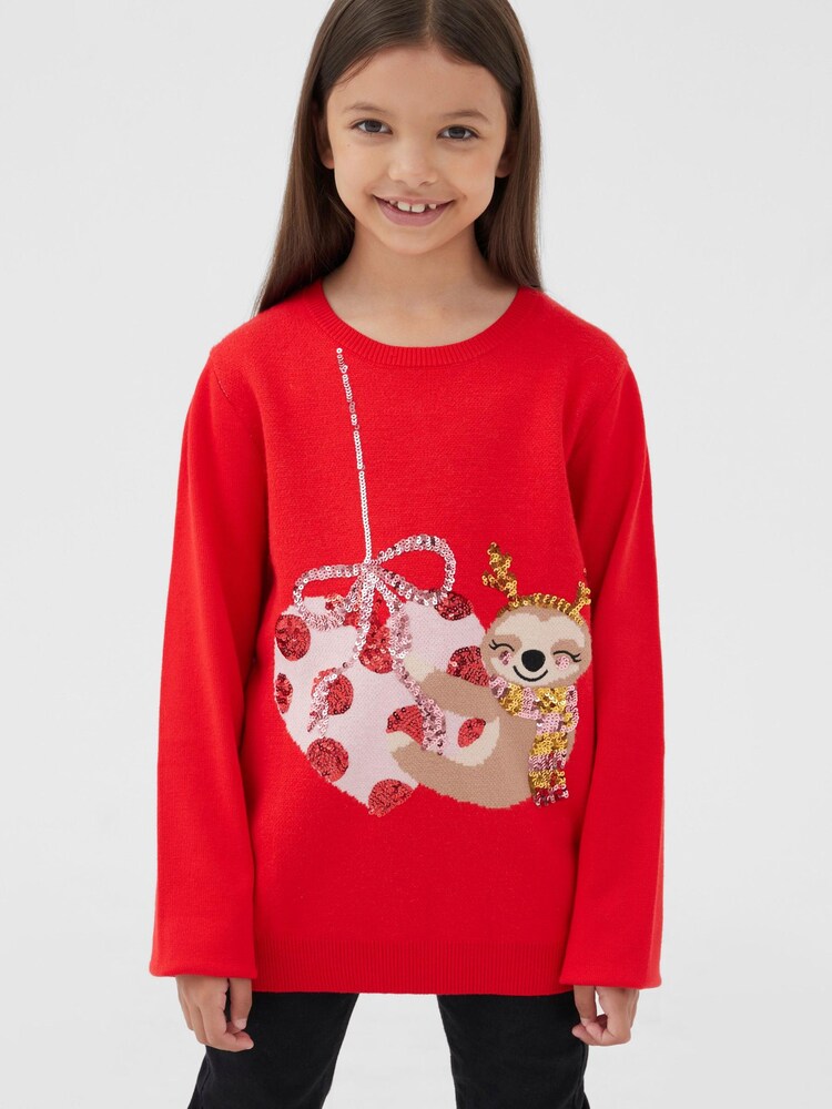 Society 8 Red Sloth Christmas Jumper - Girls - Image 1 of 4 Society 8 Red Sloth Christmas Jumper - Girls - Image 1 of 4
