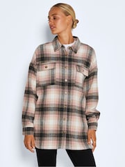 NOISY MAY White & Pink Soft Check Brushed Shacket - Image 1 of 5