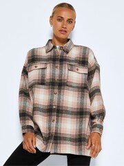 NOISY MAY White & Pink Soft Check Brushed Shacket - Image 2 of 5