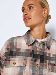 NOISY MAY White & Pink Soft Check Brushed Shacket - Image 4 of 5