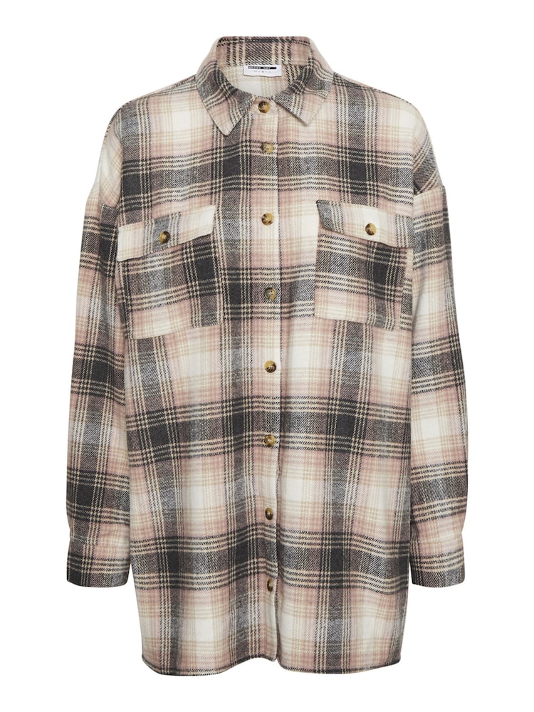 NOISY MAY White & Pink Soft Check Brushed Shacket - Image 5 of 5