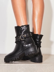 Lipsy Black Flat Chunky Faux Fur Buckle Boot - Image 3 of 4