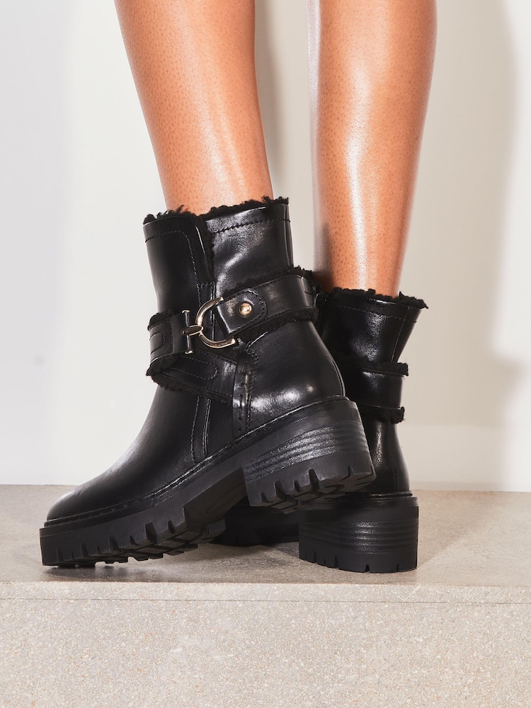 Lipsy Black Flat Chunky Faux Fur Buckle Boot - Image 4 of 4