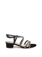 Linzi Black Glow Barely There Low Block Heeled Sandal With Diamante Straps - Image 2 of 4