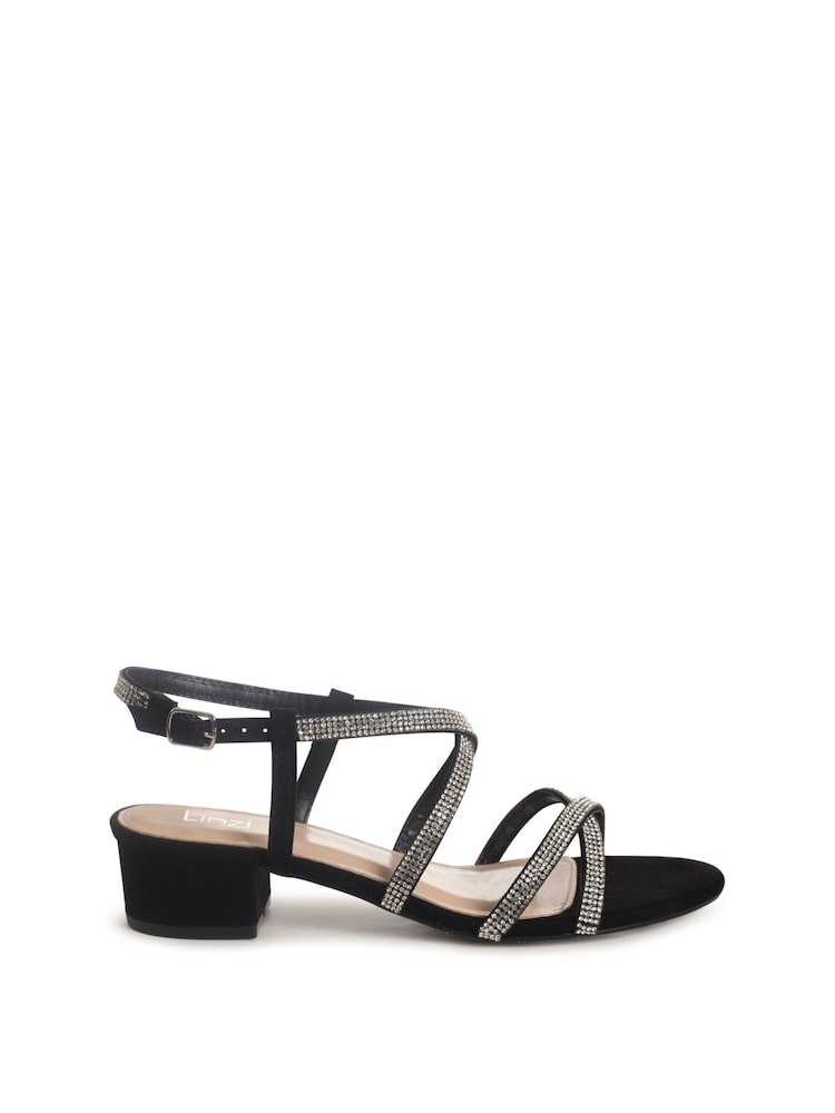 Linzi Black Glow Barely There Low Block Heeled Sandal With Diamante Straps - Image 2 of 4
