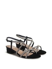 Linzi Black Glow Barely There Low Block Heeled Sandal With Diamante Straps - Image 3 of 4