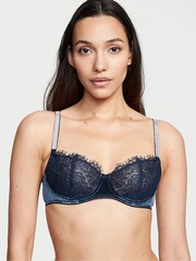 Victoria's Secret Blue Velvet Wing Lace Cup Shine Strap Balcony Bra - Image 1 of 3