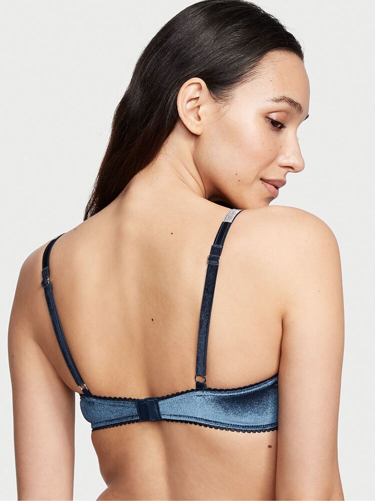 Victoria's Secret Blue Velvet Wing Lace Cup Shine Strap Balcony Bra - Image 2 of 3