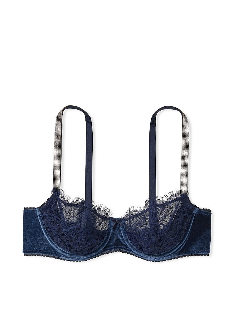 Victoria's Secret Blue Velvet Wing Lace Cup Shine Strap Balcony Bra - Image 3 of 3