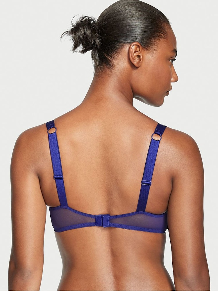 Victoria's Secret Night Ocean Blue Lace Shine Strap Add 2 Cups Push Up Bombshell Bra - Image 2 of 3