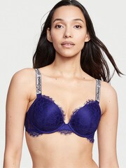 Victoria's Secret Night Ocean Blue Lace Shine Strap Push Up Bra - Image 1 of 4