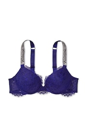 Victoria's Secret Night Ocean Blue Lace Shine Strap Push Up Bra - Image 4 of 4