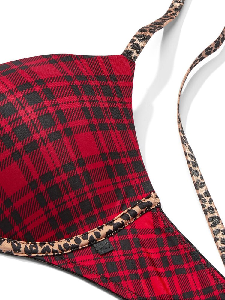 Victoria's Secret Red Simple Plaid with Leopard Sexy Tee Push Up Bra - Image 4 of 4