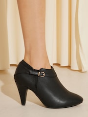 Friends Like These Black PU Regular Fit Mid Heeled Zip Buckle Shoe Bootie - Image 3 of 4