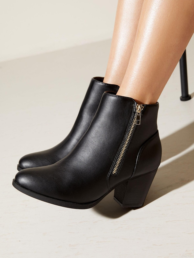 Friends Like These Black Regular Fit Mid Block Heeled Side Zip Boot - Image 2 of 4