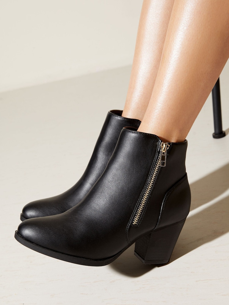 Friends Like These Black Wide Fit Mid Block Heeled Side Zip Boot - Image 2 of 4 Friends Like These Black Wide Fit Mid Block Heeled Side Zip Boot - Image 2 of 4