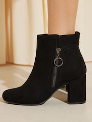 Friends Like These Black Suedette Regular Fit Block Heel Side Zip Ankle Boot - Image 2 of 4