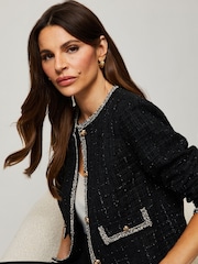Lipsy Black Trim Cropped Boucle Blazer - Image 2 of 4