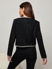 Lipsy Black Trim Cropped Boucle Blazer - Image 3 of 4
