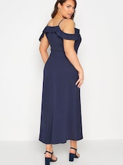 Yours Curve Blue London Ruffle Wrap Cold Shoulder Maxi Dress - Image 3 of 5