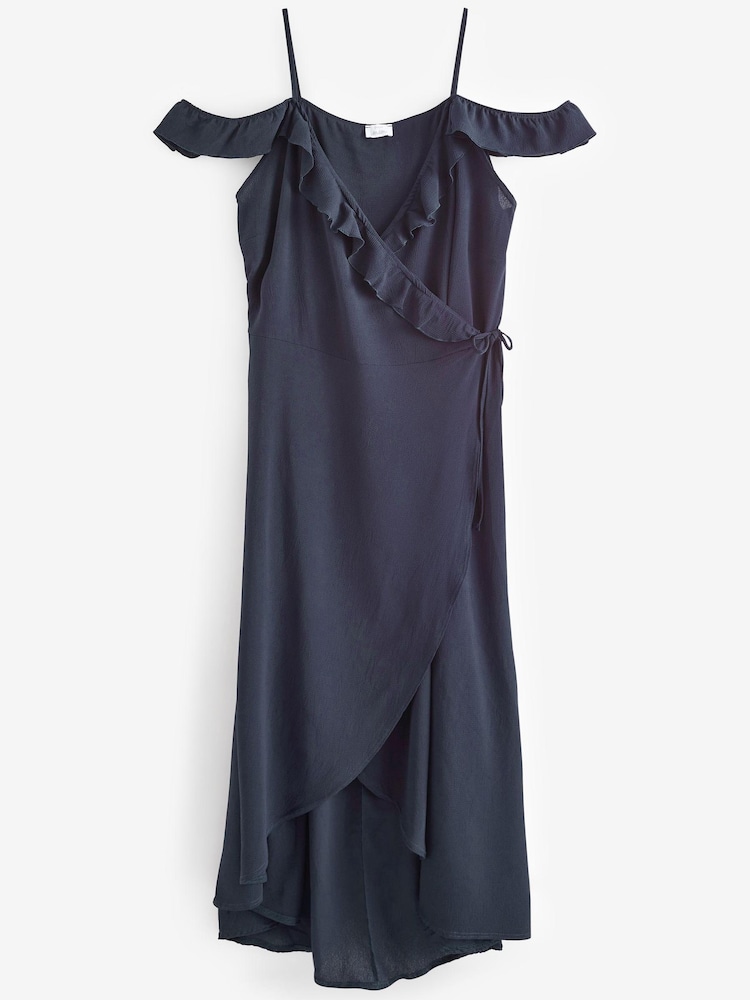 Yours Curve Blue London Ruffle Wrap Cold Shoulder Maxi Dress - Image 5 of 5 Yours Curve Blue London Ruffle Wrap Cold Shoulder Maxi Dress - Image 5 of 5