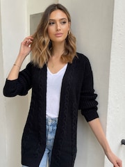 Lipsy Black Petite Mixed Cable Knit Cardigan - Image 3 of 3