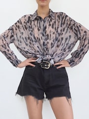 Religion Grey Print Oversized Sheer Boxy Maxi Shirt - Image 1 of 5
