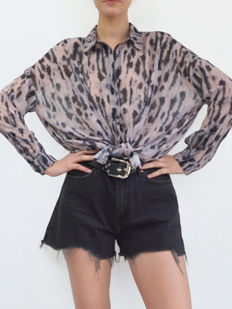 Religion Grey Print Oversized Sheer Boxy Maxi Shirt - Image 1 of 5