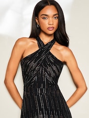 Lipsy Black Metallic Halter Neck Dress - Image 4 of 4