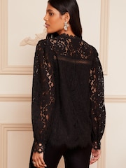 Schwarz - Love & Roses Spitzenbluse mit Knopfleiste - Bild 3 von 4