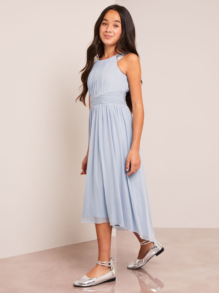 Lipsy Dusky Blue Embellished Strap Midi Occasion Dress - Image 2 of 4