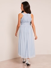 Lipsy Dusky Blue Embellished Strap Midi Occasion Dress - Image 3 of 4